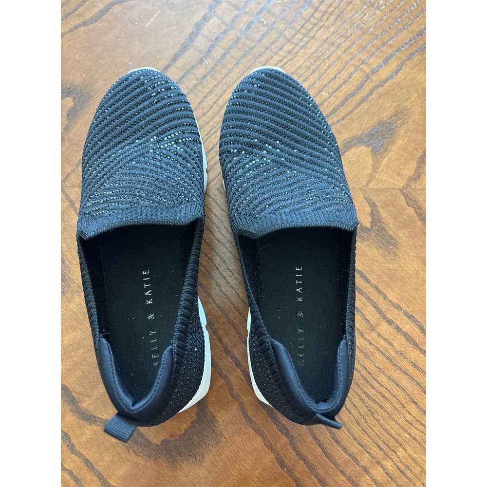 Kelly & Katie Black Knit Rhinestone Slip On Sneakers Womens Comfort 7 1/2